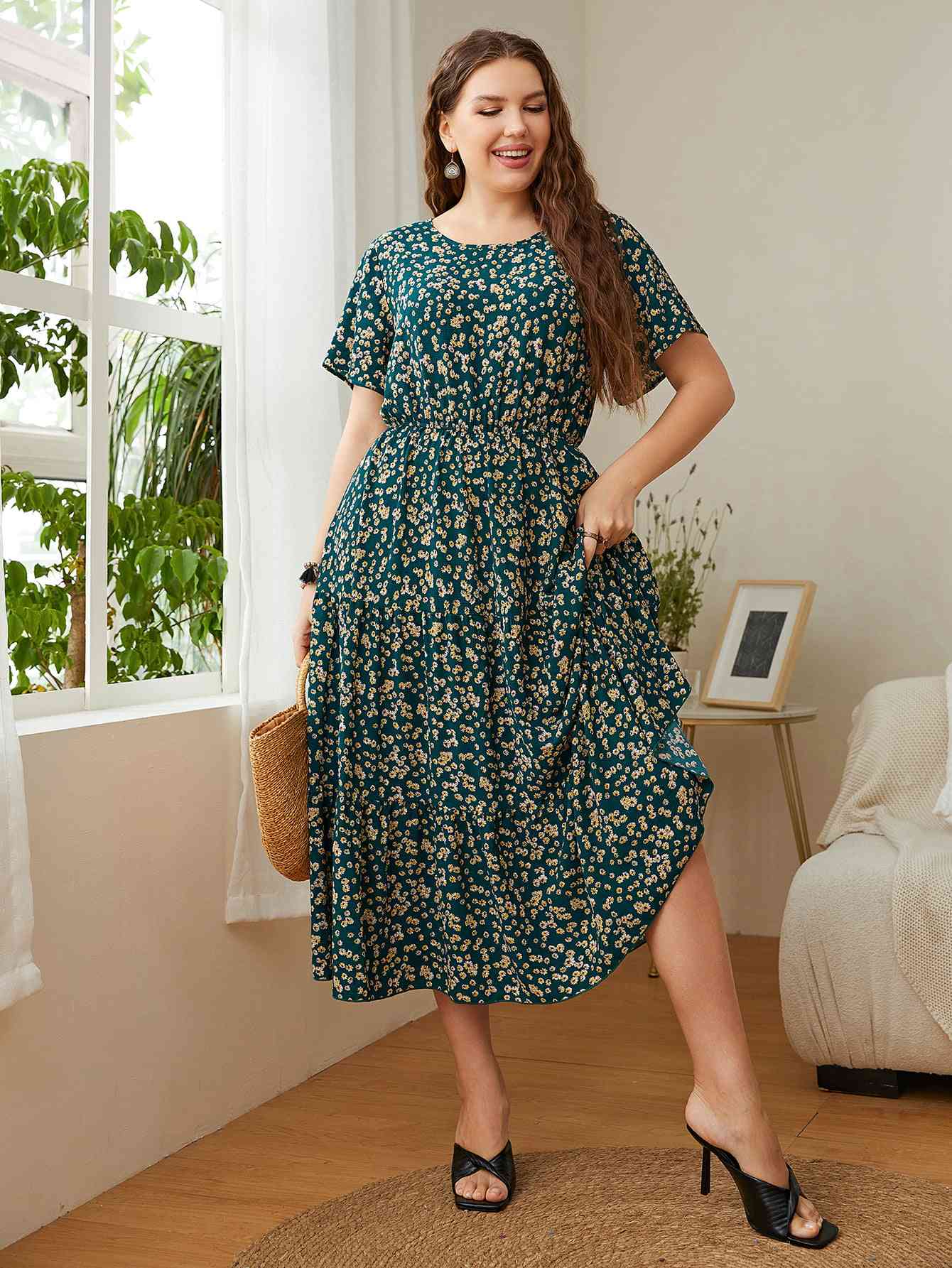 plus size midi dress with sleeves Honey Plus Size Floral Round Neck Short Sleeve Midi Dress – Cultivate  Confidence